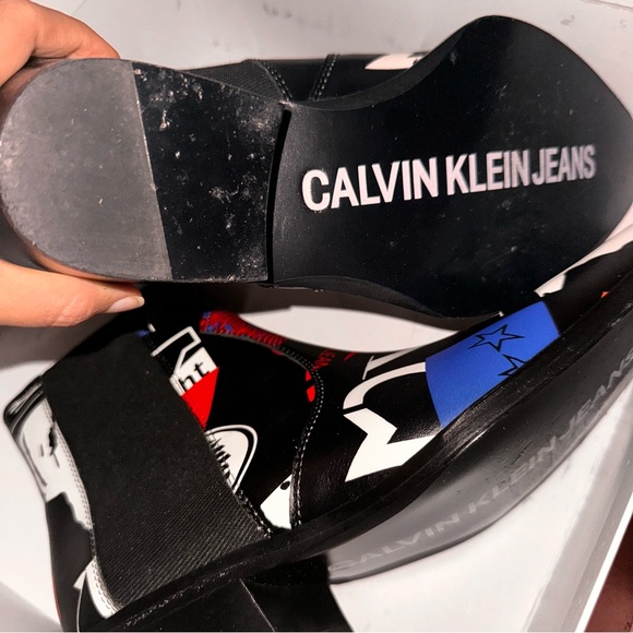 NIB Calvin Klein Barella Leather Western Boots Black Multi Printed Graphic US 8 - Picture 4 of 5